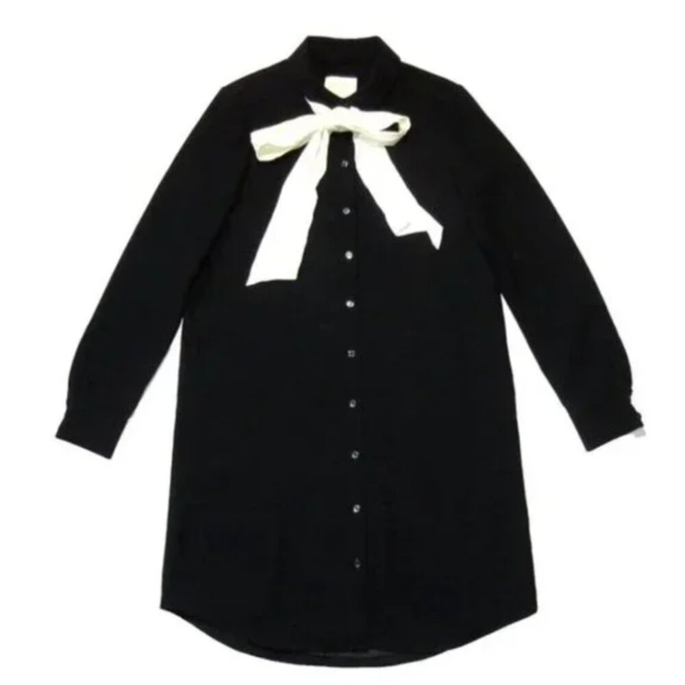 NWOT Kate Spade Griffin in Black Cream Necktie Crepe Shirt Dress - Size 14